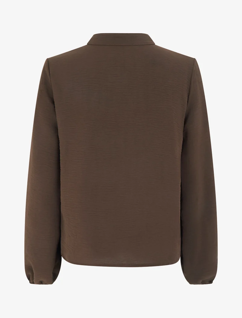 Top droit à col V et poche à sequins - Marron