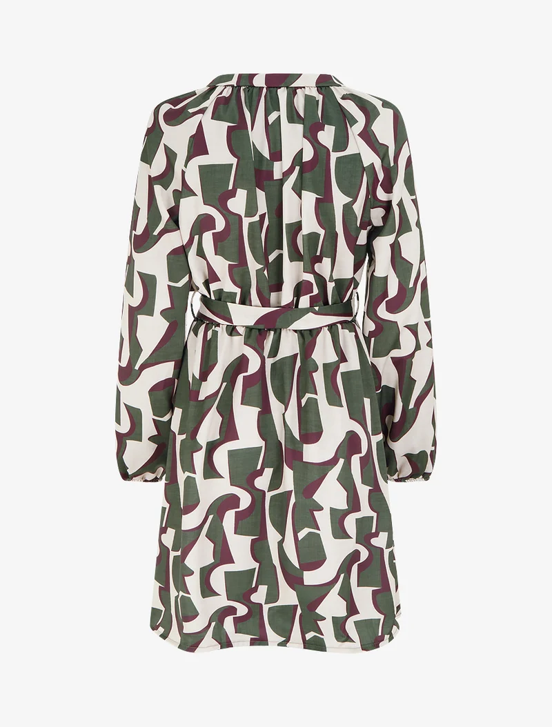 Robe satinée à manches longues et imprimé graphique - Kaki