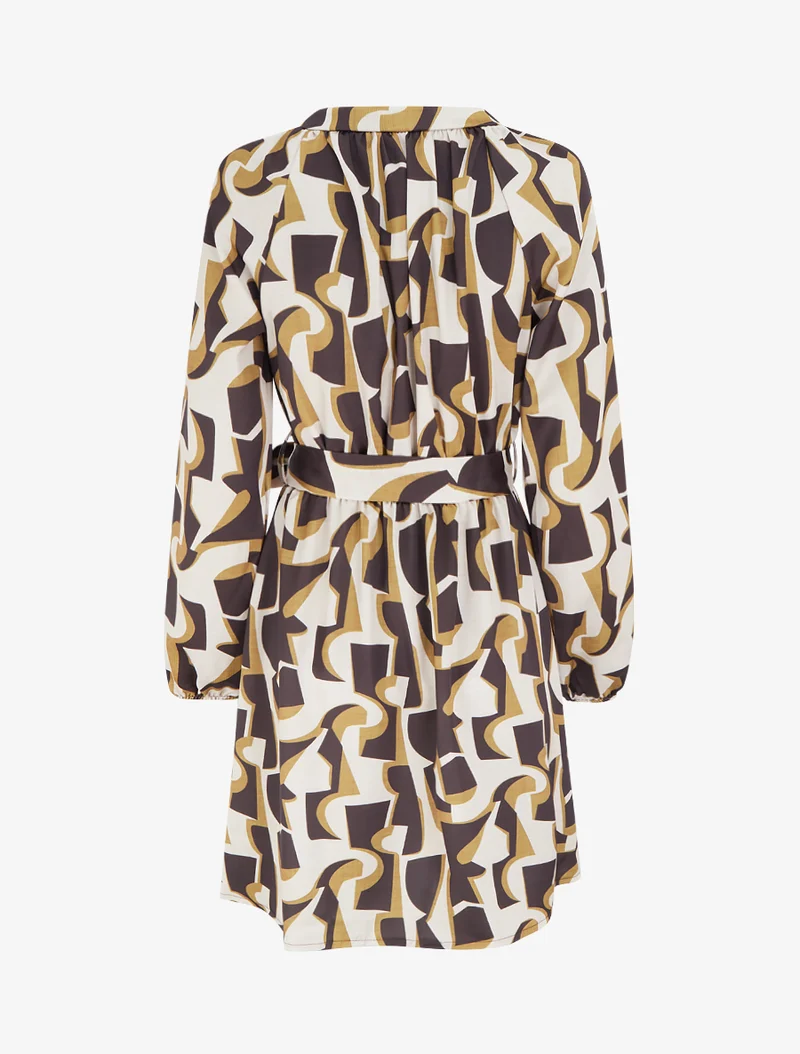 Robe satinée à manches longues et imprimé graphique - Marron