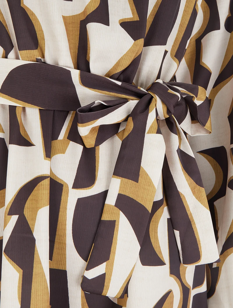 Robe satinée à manches longues et imprimé graphique - Marron