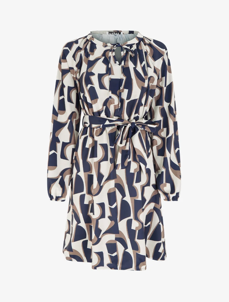 Robe satinée à manches longues et imprimé graphique - Marine
