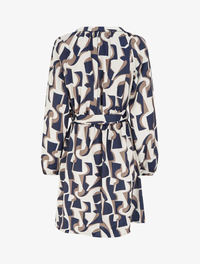 Robe satinée à manches longues et imprimé graphique - Marine