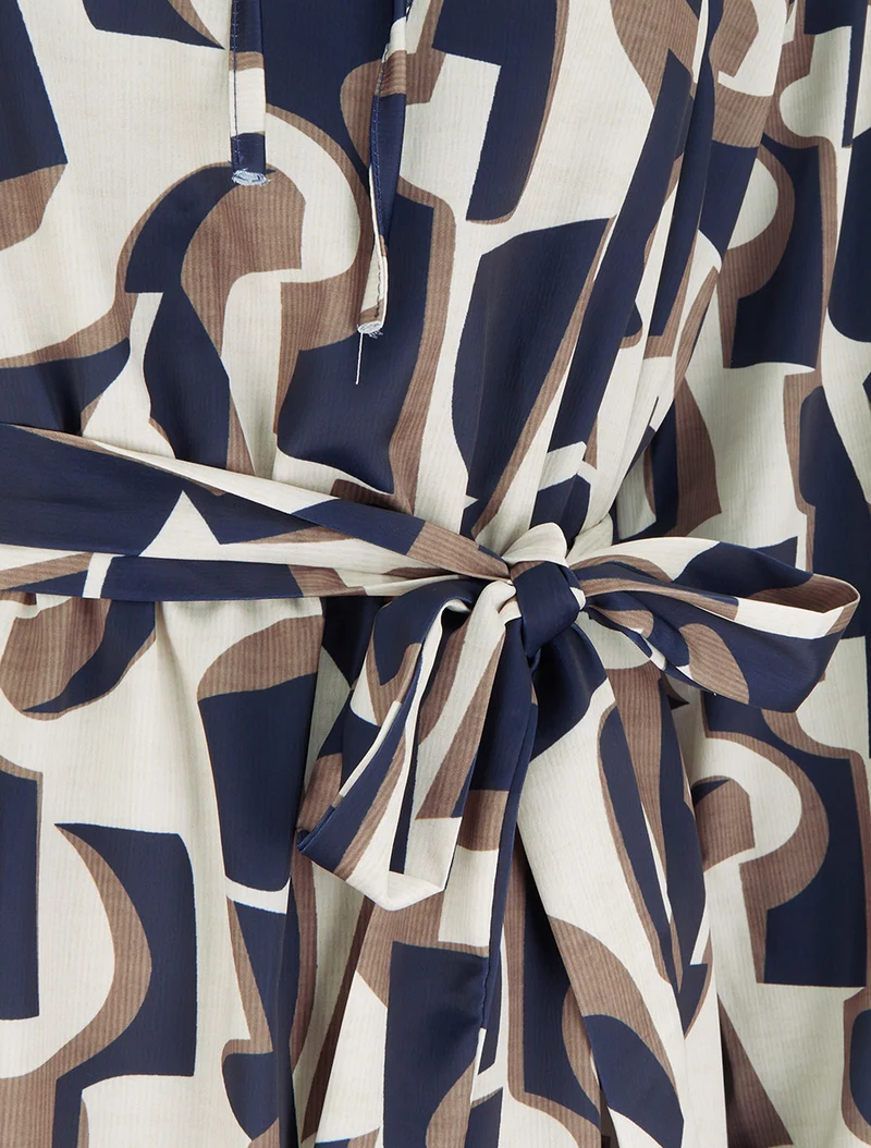 Robe satinée à manches longues et imprimé graphique - Marine