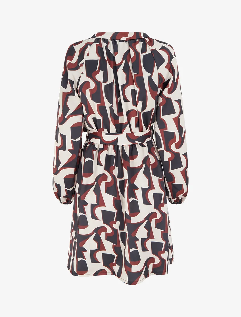 Robe satinée à manches longues et imprimé graphique - Noir