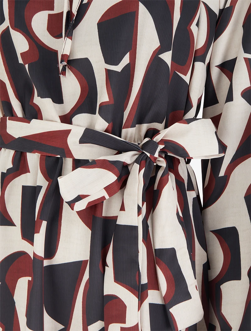 Robe satinée à manches longues et imprimé graphique - Noir