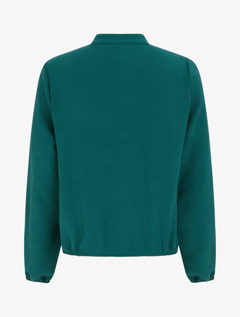Top boule à col V et dentelle - Vert sapin