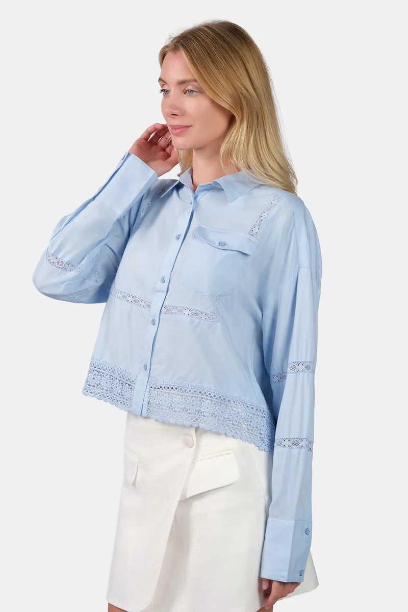 Alina|100% Viscose Crop Shirt With Lace