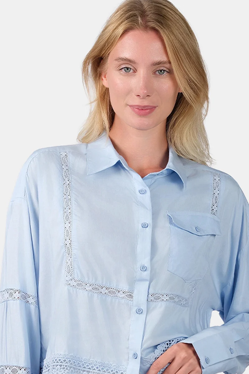 Alina|100% Viscose Crop Shirt With Lace
