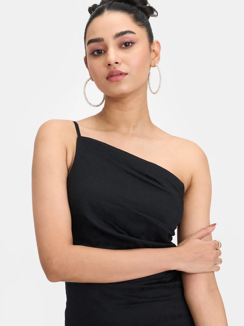Sol|100% Viscose Jacquard One Shoulder Maxi Dress