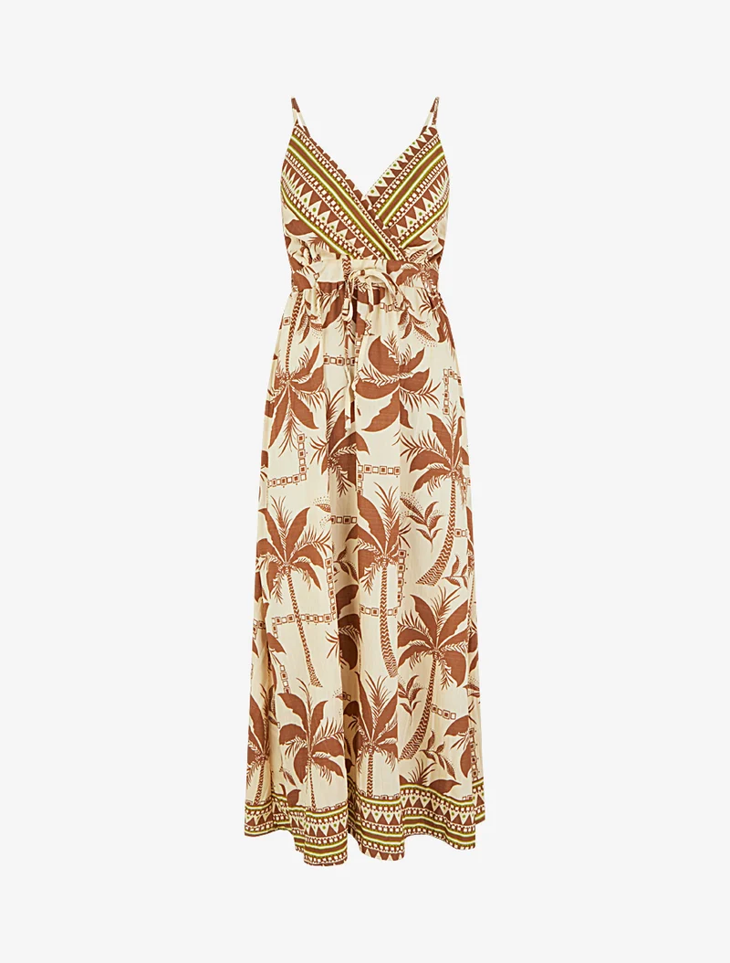 Robe longue à imprimé palmiers - Marron