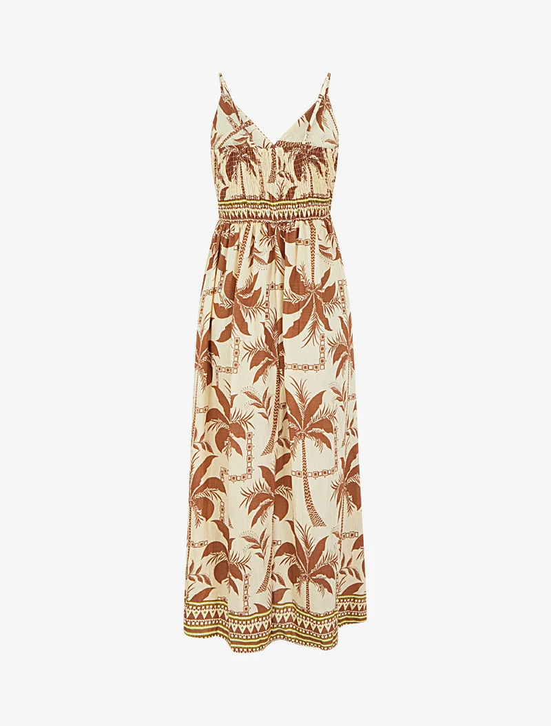 Robe longue à imprimé palmiers - Marron
