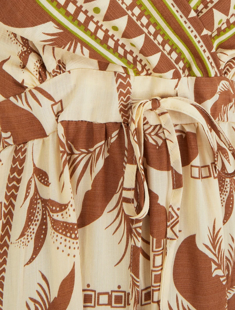 Robe longue à imprimé palmiers - Marron