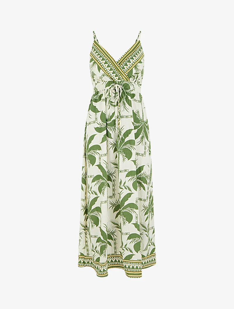 Robe longue à imprimé palmiers - Kaki