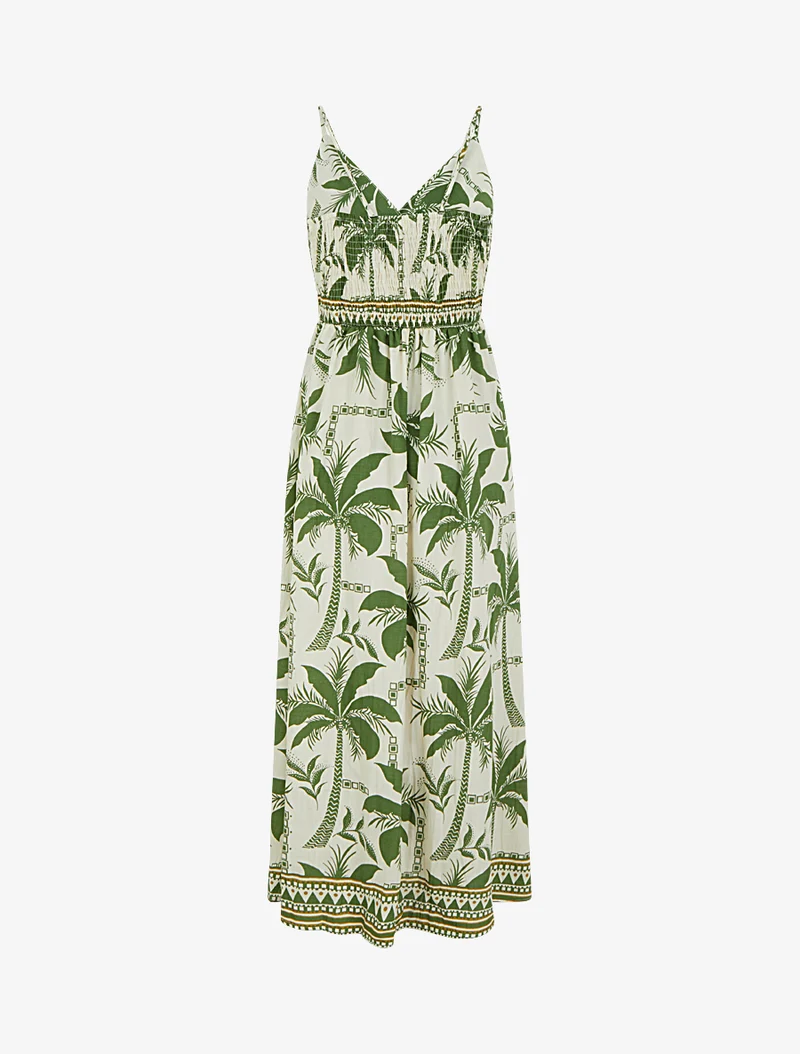 Robe longue à imprimé palmiers - Kaki