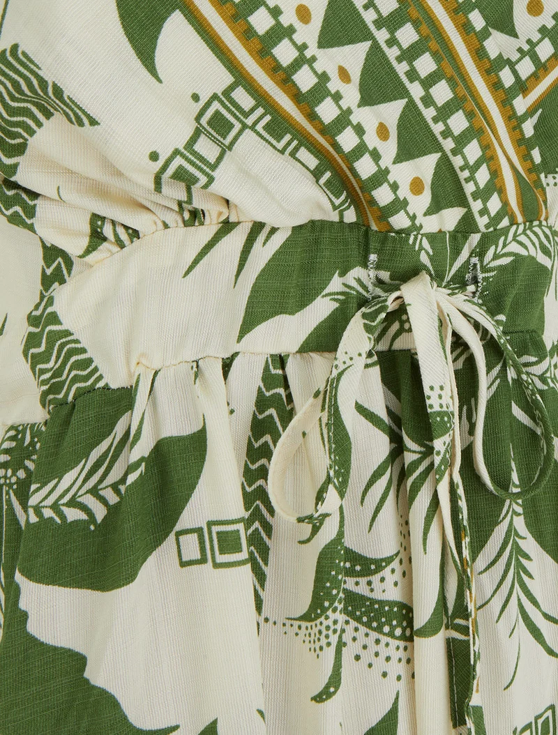 Robe longue à imprimé palmiers - Kaki