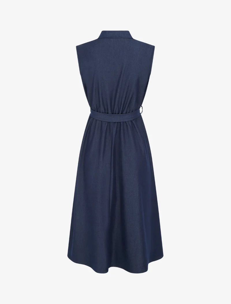 Robe unie élastiquée à buste boutonné - Bleu brut