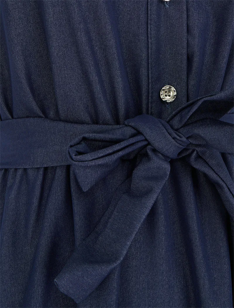 Robe unie élastiquée à buste boutonné - Bleu brut