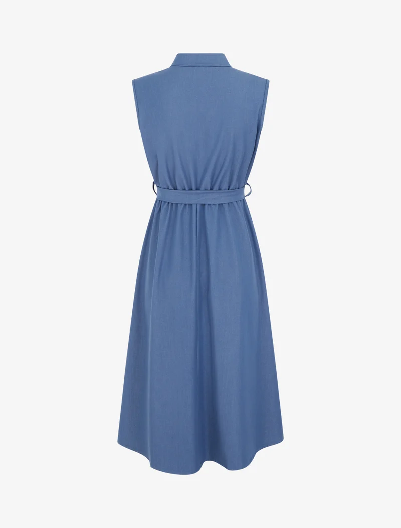 Robe unie élastiquée à buste boutonné - Bleu