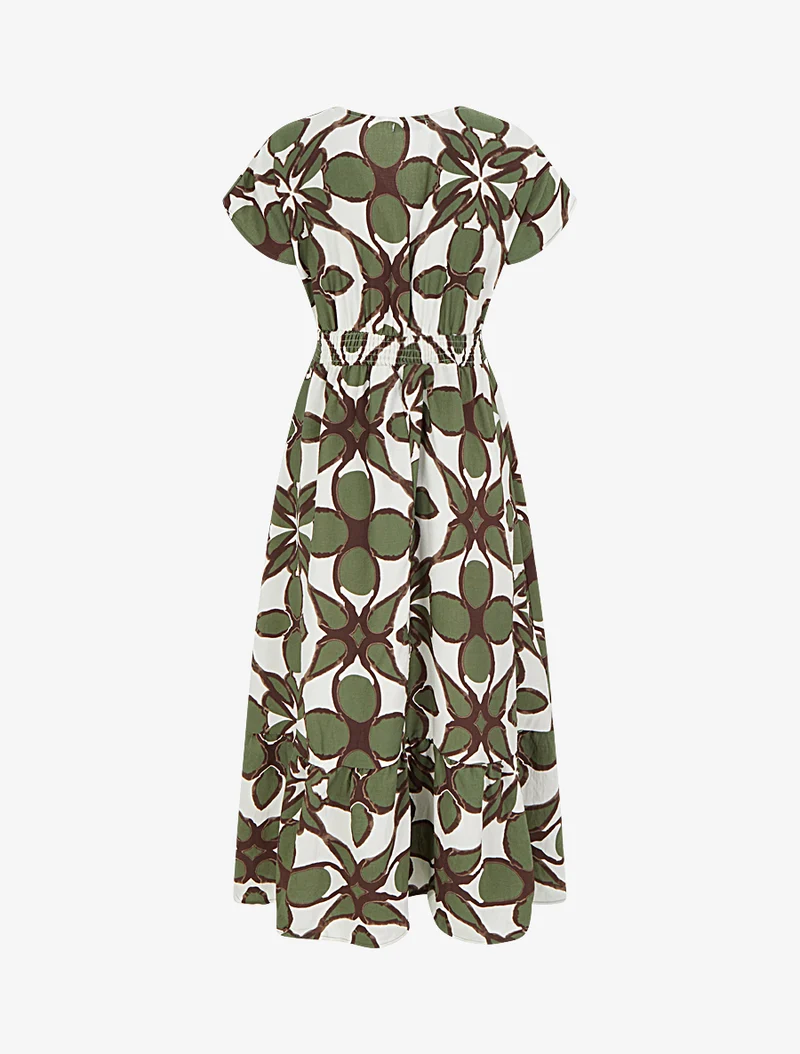 Robe à imprimé fantaisie et col en crochet - Kaki