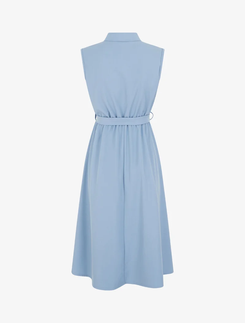 Robe unie élastiquée à buste boutonné - Bleu ciel