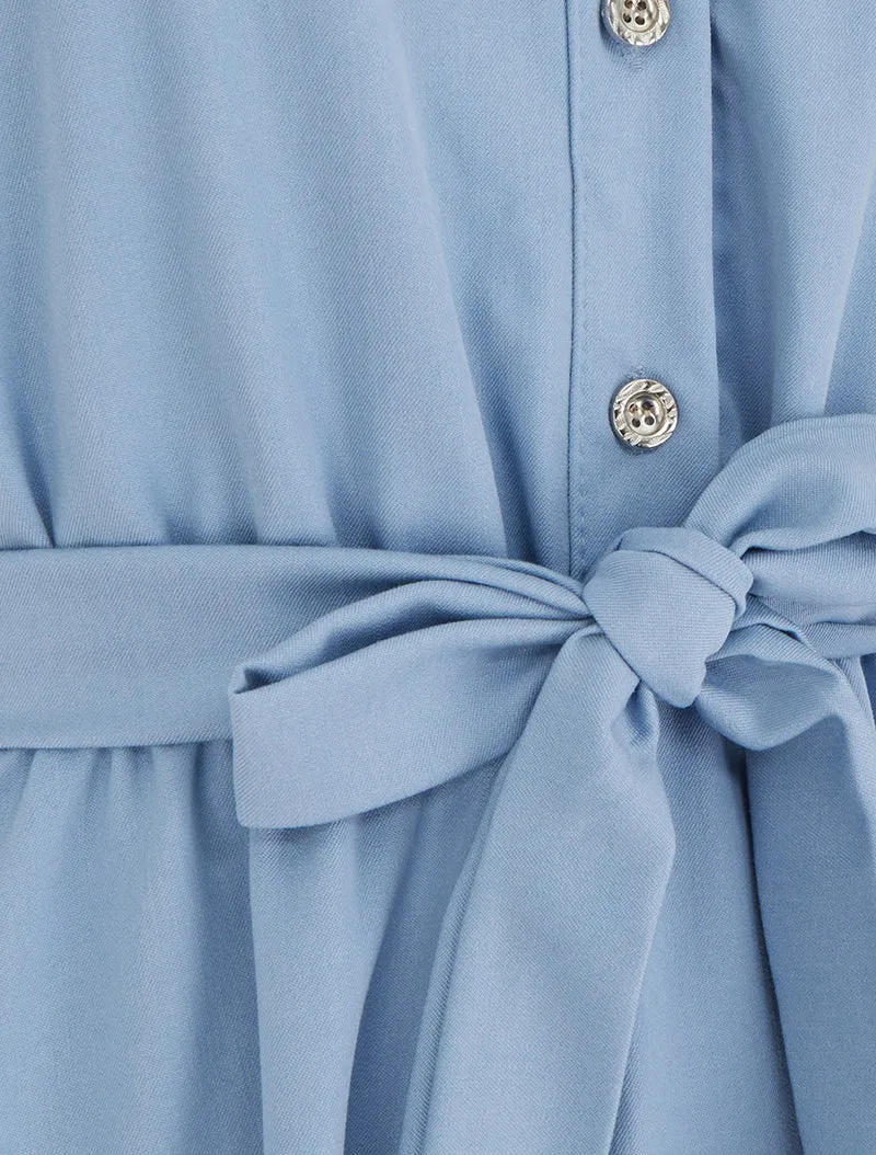 Robe unie élastiquée à buste boutonné - Bleu ciel