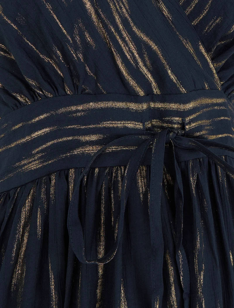 Robe élastiquée unie détail irisé - Bleu nuit