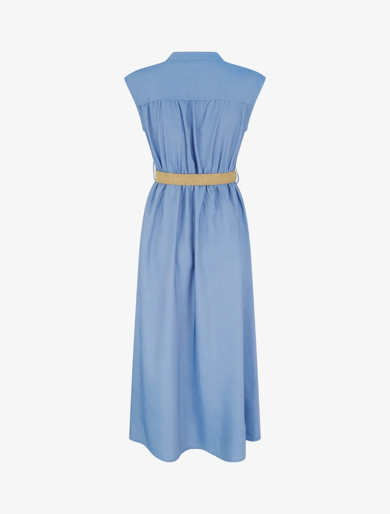 Robe longue sans manches à col boutonné - Bleu clair