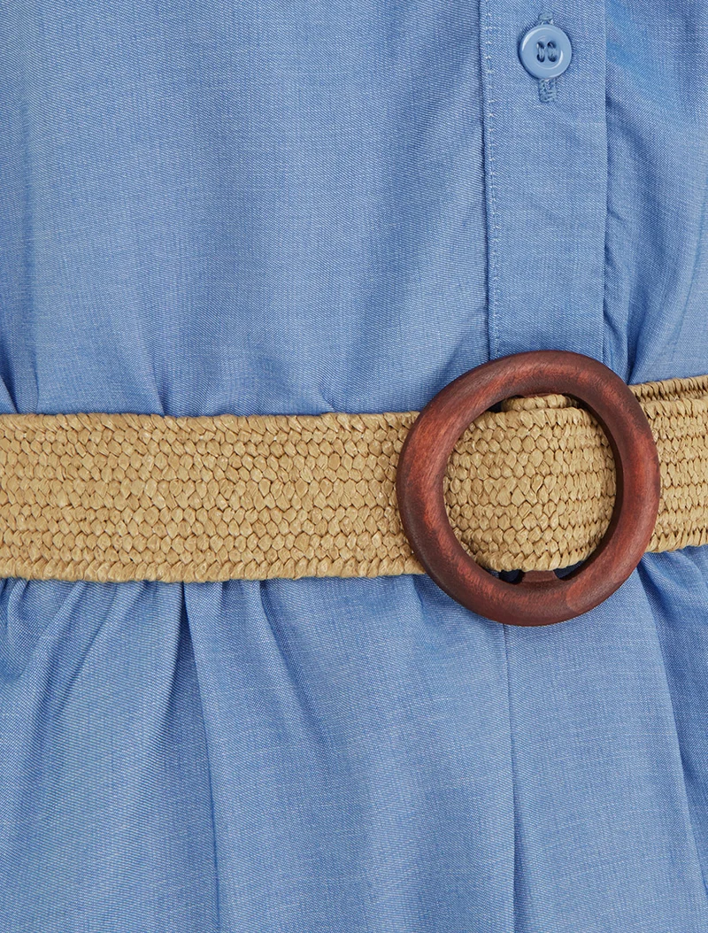 Robe longue sans manches à col boutonné - Bleu clair