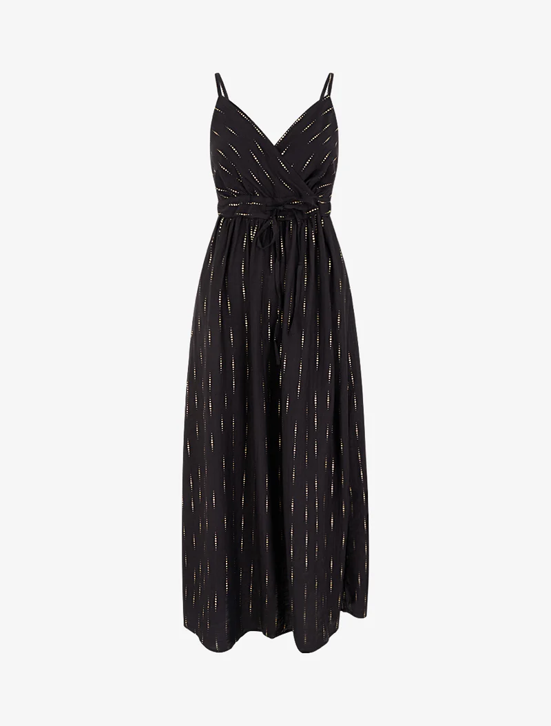 Robe élastiquée unie à détail irisé - Noir