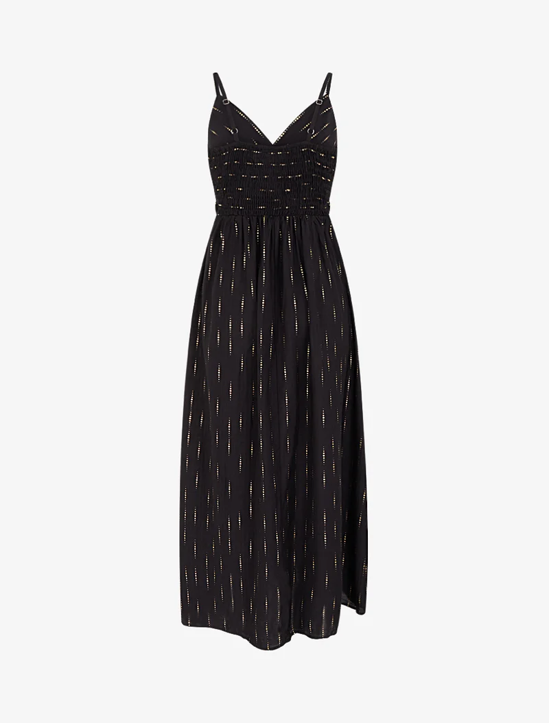 Robe élastiquée unie à détail irisé - Noir