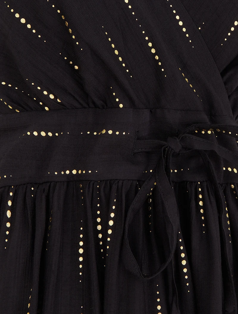 Robe élastiquée unie à détail irisé - Noir