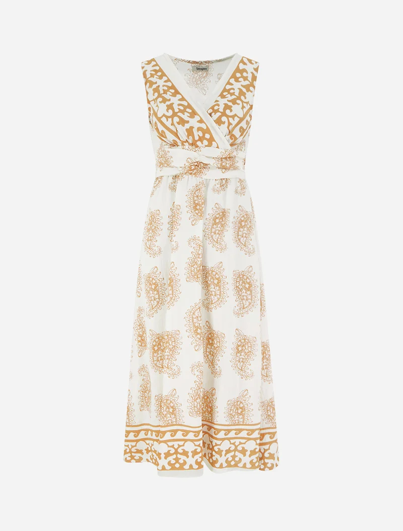 Robe imprimé foulard à col cache-coeur - Camel