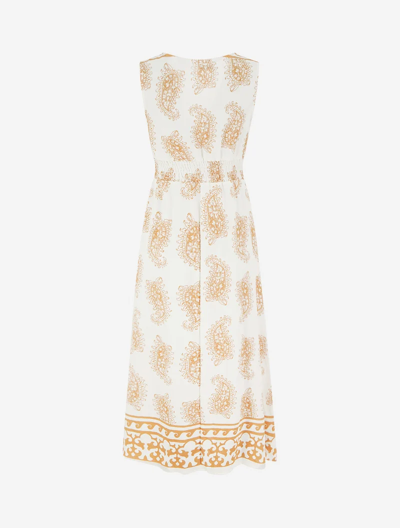 Robe imprimé foulard à col cache-coeur - Camel