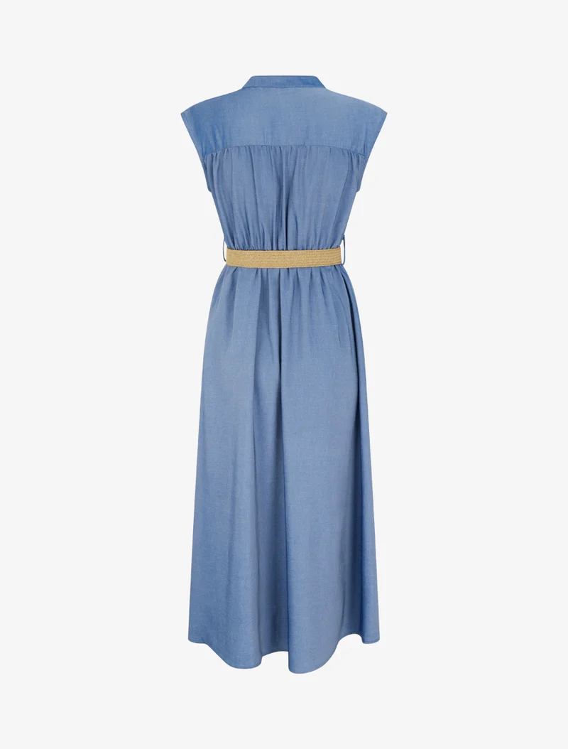 Robe longue sans manches à col boutonné - Bleu foncé