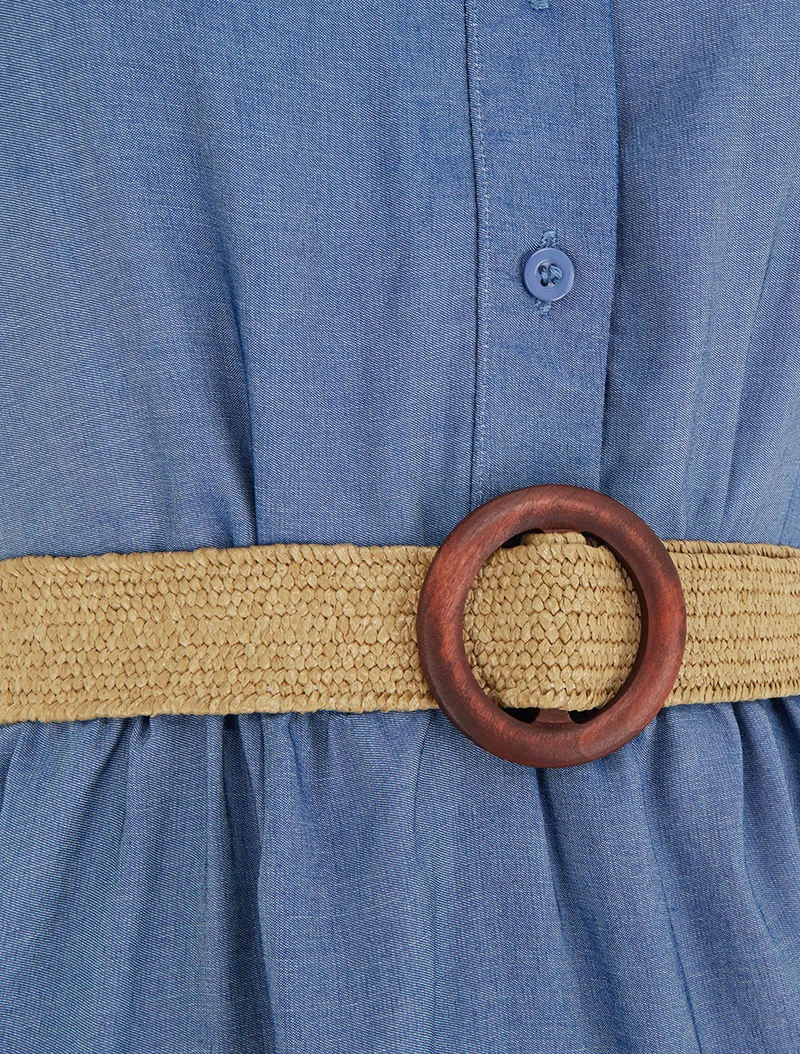 Robe longue sans manches à col boutonné - Bleu foncé