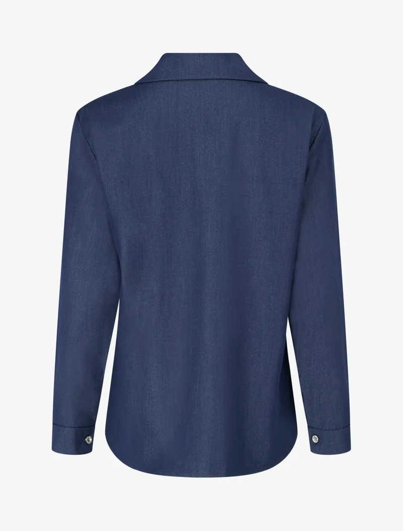 Chemise unie fluide à poches - Bleu brut