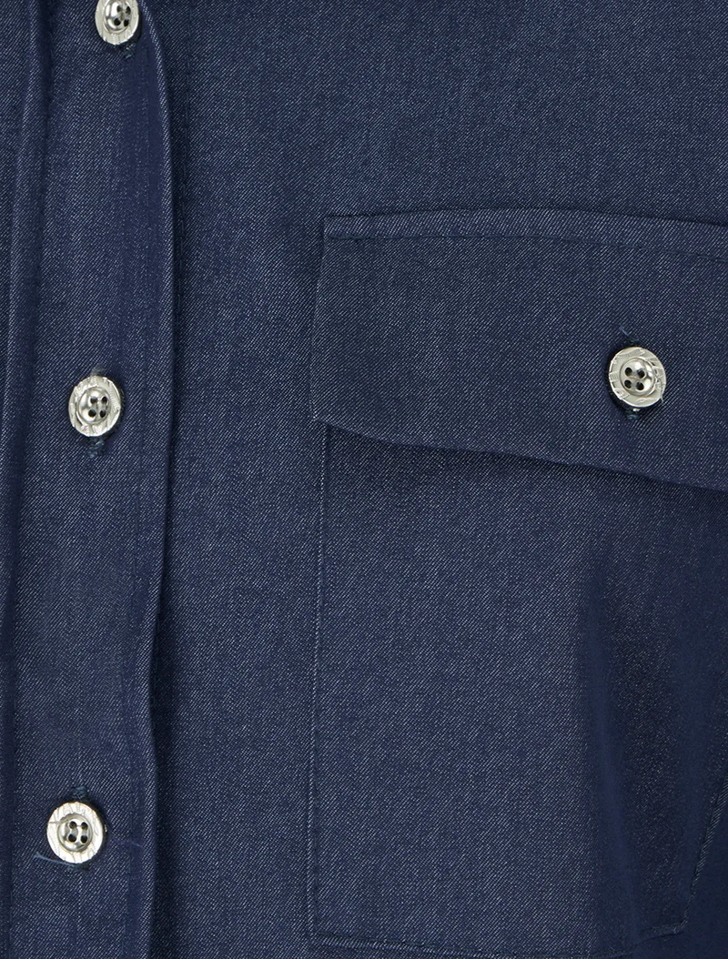 Chemise unie fluide à poches - Bleu brut