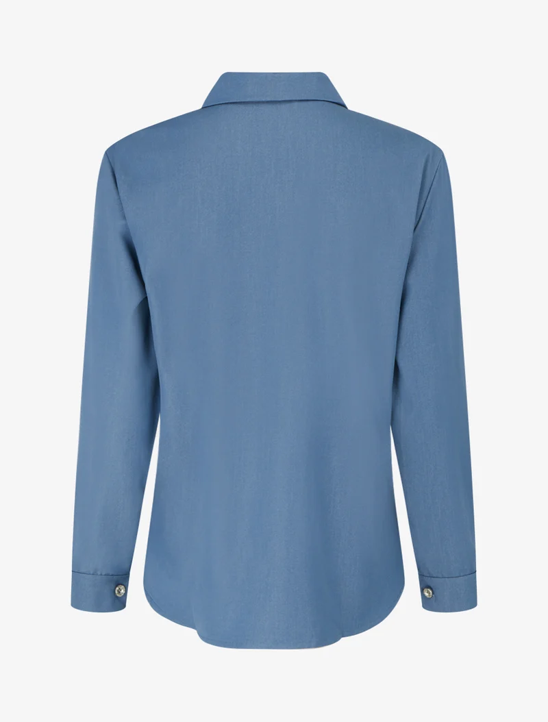 Chemise unie fluide à poches - Bleu