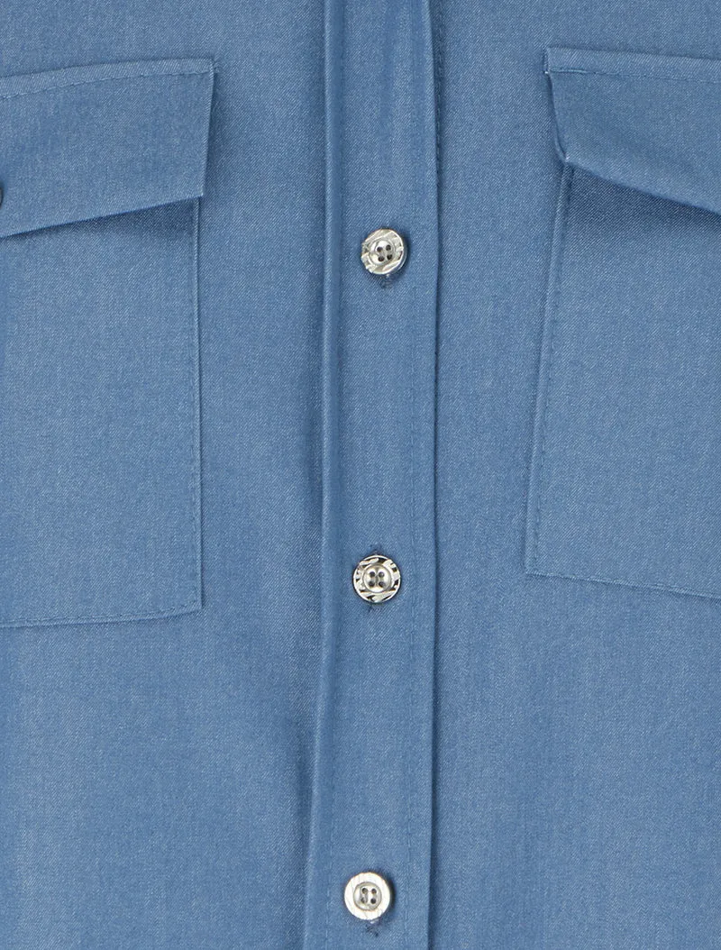 Chemise unie fluide à poches - Bleu