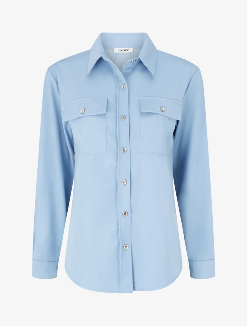 Chemise unie fluide à poches - Bleu ciel