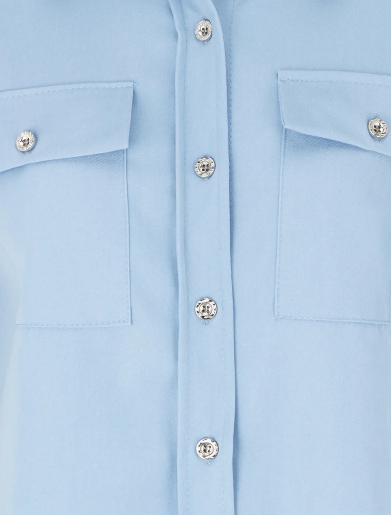 Chemise unie fluide à poches - Bleu ciel