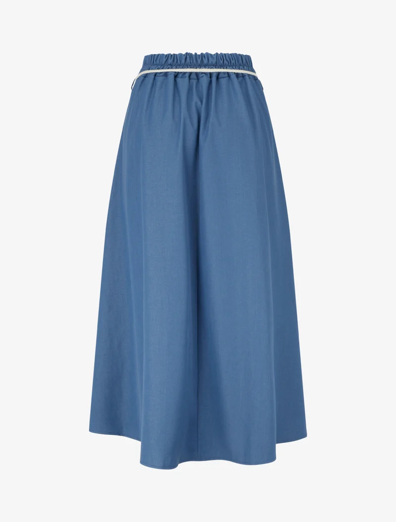Jupe longue élastiquée à ceinture - Bleu denim