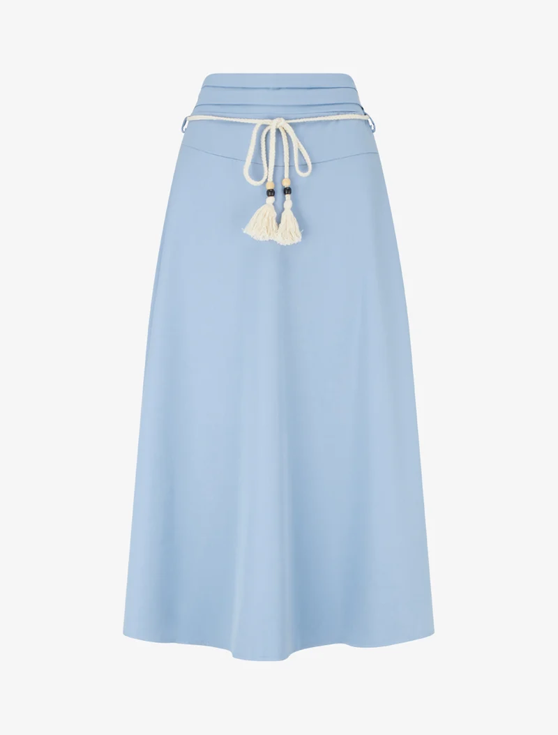 Jupe longue élastiquée à ceinture - Bleu ciel