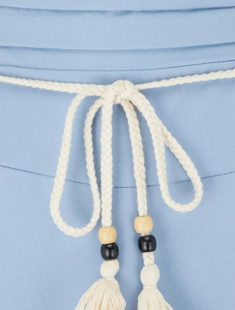Jupe longue élastiquée à ceinture - Bleu ciel