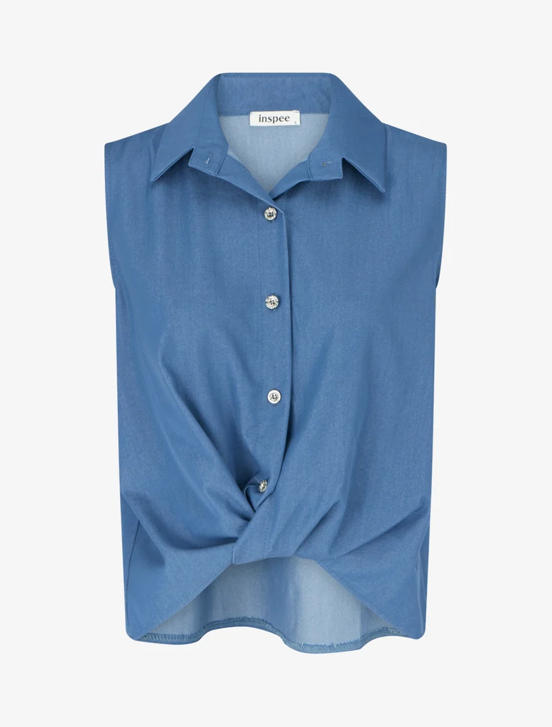 Chemise sans manches effet torsadé - Bleu denim