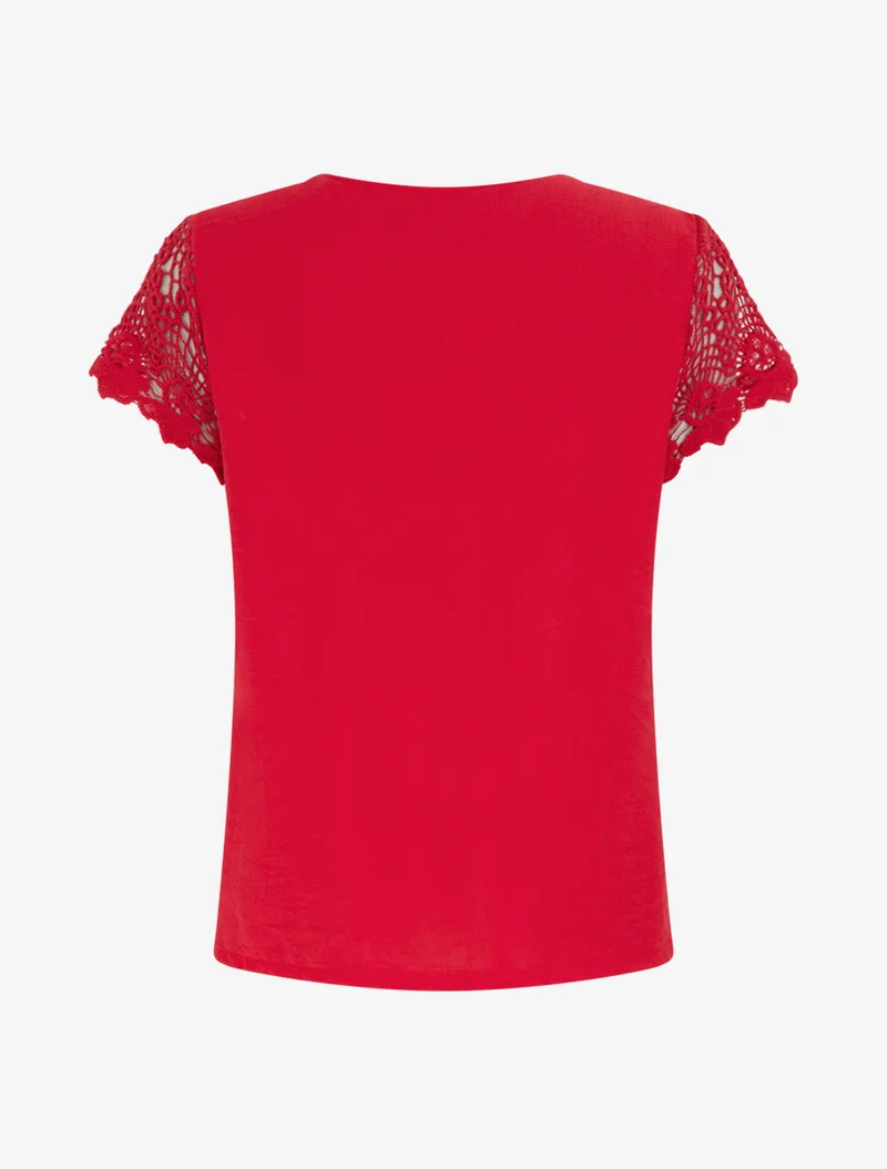 Top droit manches courtes en dentelle - Rouge