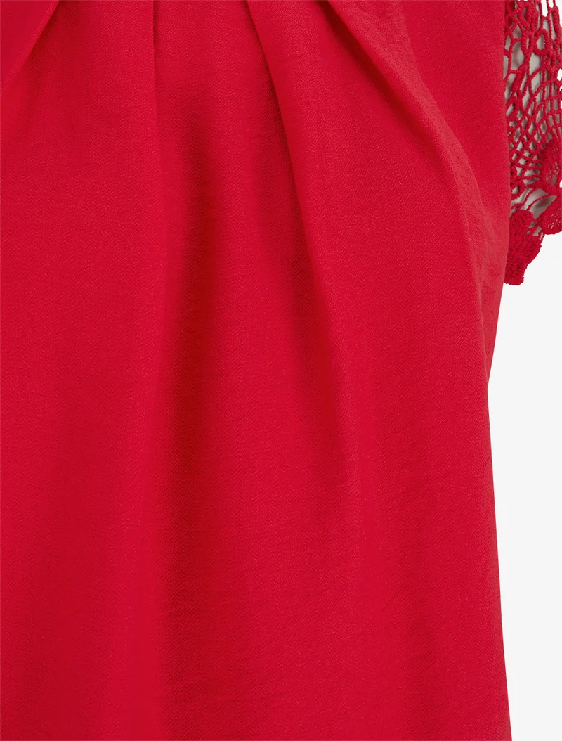 Top droit manches courtes en dentelle - Rouge