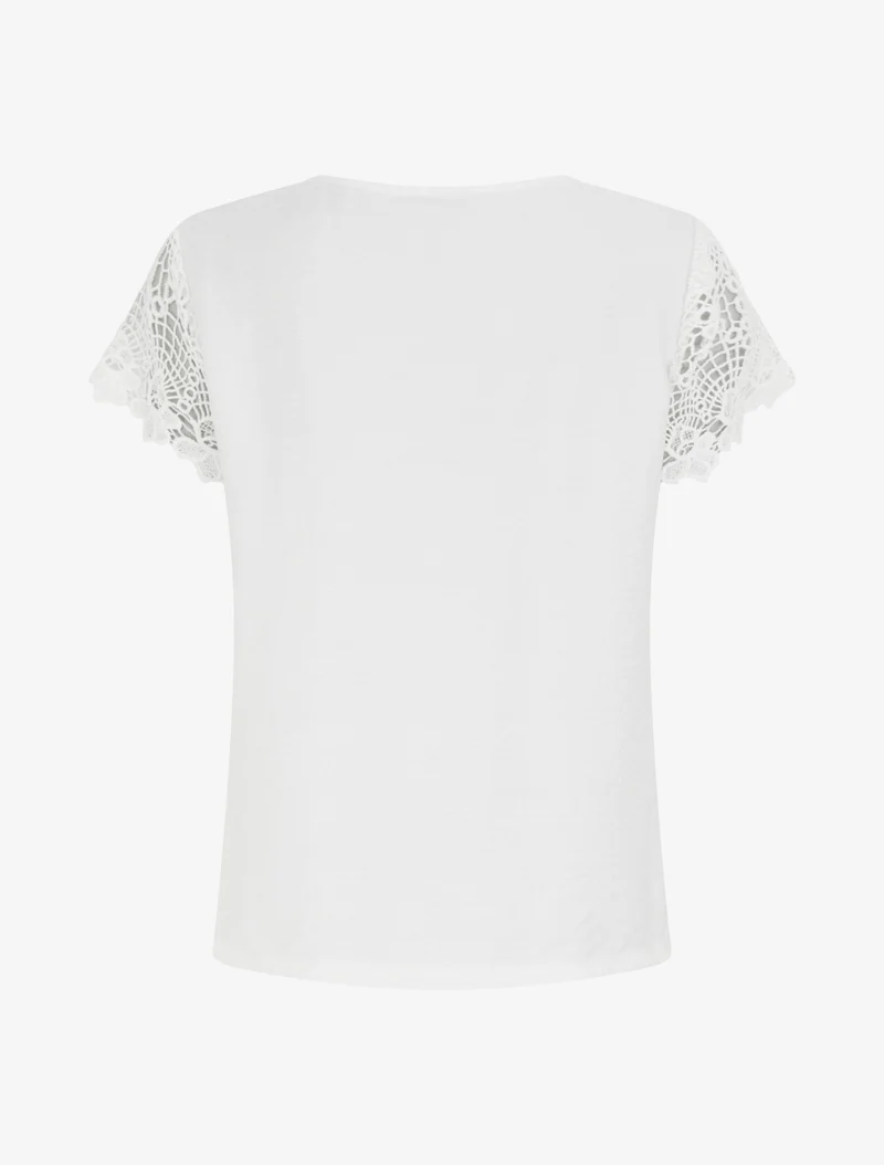Top droit manches courtes en dentelle - Blanc