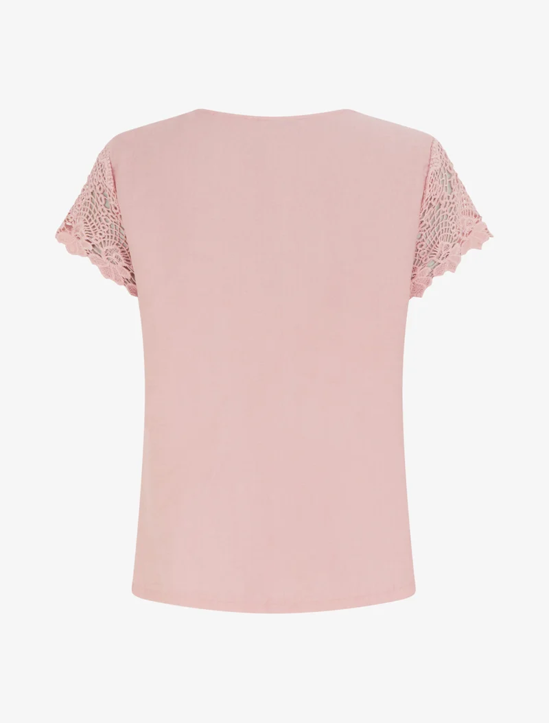 Top droit manches courtes en dentelle - Rose