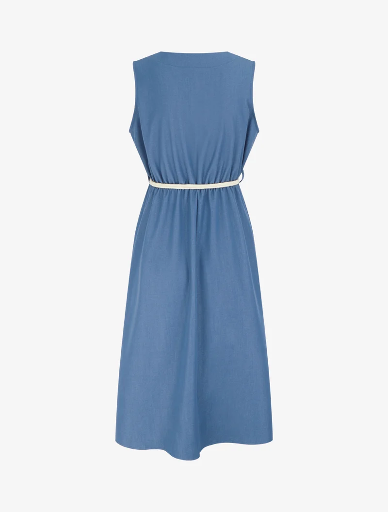 Robe longue unie à taille élastiquée - Bleu